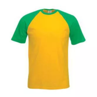   Fruit of the Loom F76 környakas baseball póló, VALUEWEIGHT SHORT SLEEVE BASEBALL T, Sunflower/Kelly Green - L