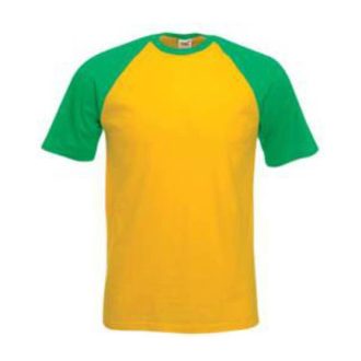   Fruit of the Loom F76 környakas baseball póló, VALUEWEIGHT SHORT SLEEVE BASEBALL T, Sunflower/Kelly Green - 2XL