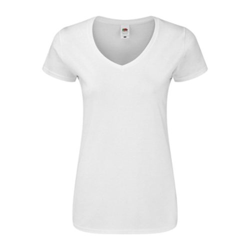 Rövid ujjú V-nyakú Női pamut póló, Fruit of the Loom FN71, White-2XL