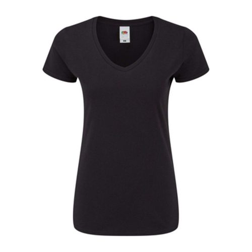 Rövid ujjú V-nyakú Női pamut póló, Fruit of the Loom FN71, Black-2XL