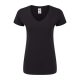 Rövid ujjú V-nyakú Női pamut póló, Fruit of the Loom FN71, Black-2XL