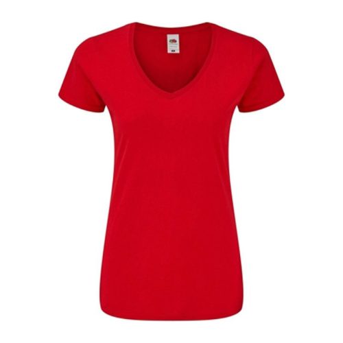 Rövid ujjú V-nyakú Női pamut póló, Fruit of the Loom FN71, Red-2XL