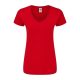Rövid ujjú V-nyakú Női pamut póló, Fruit of the Loom FN71, Red-XS