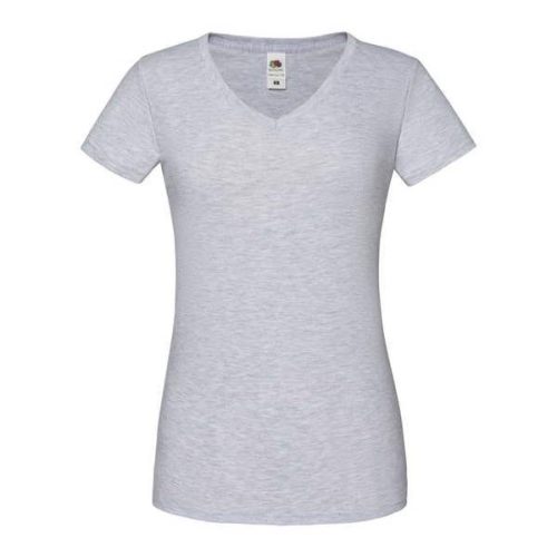 Rövid ujjú V-nyakú Női pamut póló, Fruit of the Loom FN71, Heather Grey-2XL
