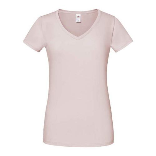 Rövid ujjú V-nyakú Női pamut póló, Fruit of the Loom FN71, Powder Rose-L