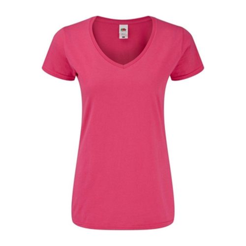 Rövid ujjú V-nyakú Női pamut póló, Fruit of the Loom FN71, Fuchsia-2XL