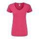 Rövid ujjú V-nyakú Női pamut póló, Fruit of the Loom FN71, Fuchsia-2XL