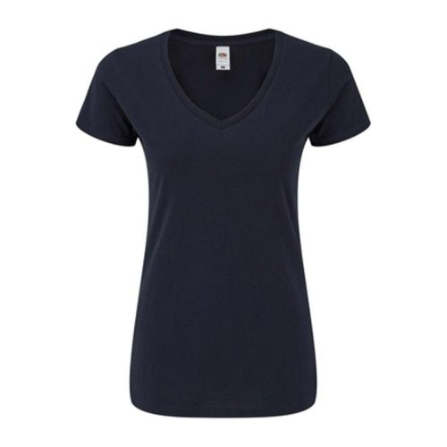 Rövid ujjú V-nyakú Iconik 150 Női pamut póló, Fruit of the Loom FN71, Deep Navy-XS