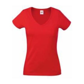   Fruit of the Loom FU27 Női V-nyakú póló, LADY FIT VALUEWEIGHT V-NECK T, Red