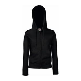   Fruit of the Loom FU84 zipzáras kapucnis Női pulóver, LADY FIT HOODED JACKET, Black - S