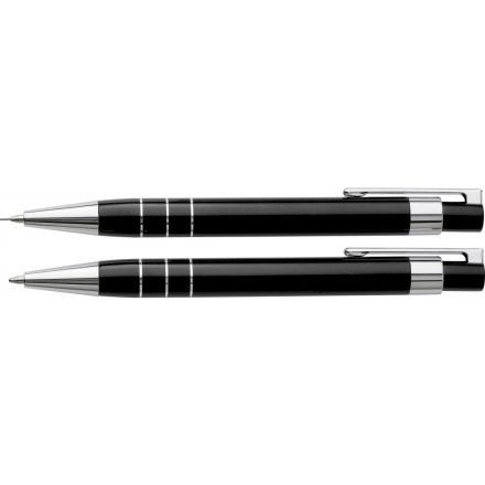 Lakkozott műanyag tollkészlet mágneses tolltartóban, fekete
