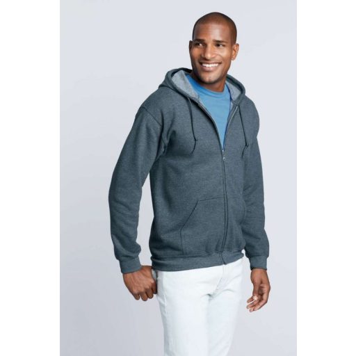 Cipzáras kenguru zsebes kapucnis pulóver, Gildan GI18600, Black-S