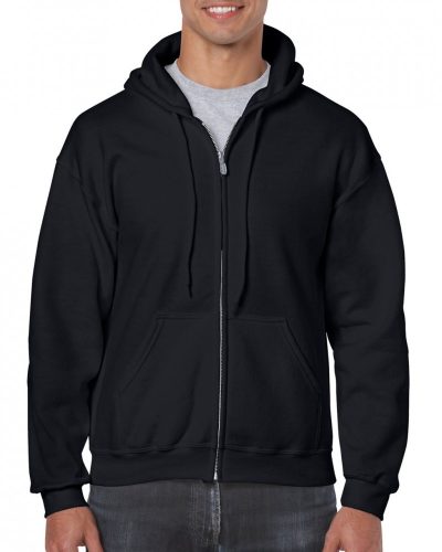 Cipzáras kenguru zsebes kapucnis pulóver, Gildan GI18600, Black-XL-R