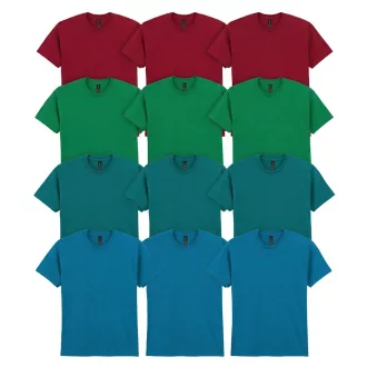 4X3 db-os, antikolt színű pólócsomag Gildan kereknyakú póló, antikolt cherry red,-irish green,-jade dome,-sapphire