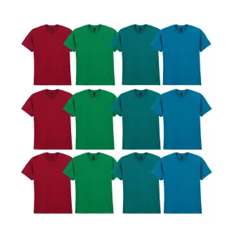 4X3 db-os, antikolt színű pólócsomag Gildan kereknyakú póló, antikolt cherry red,-irish green,-jade dome,-sapphire