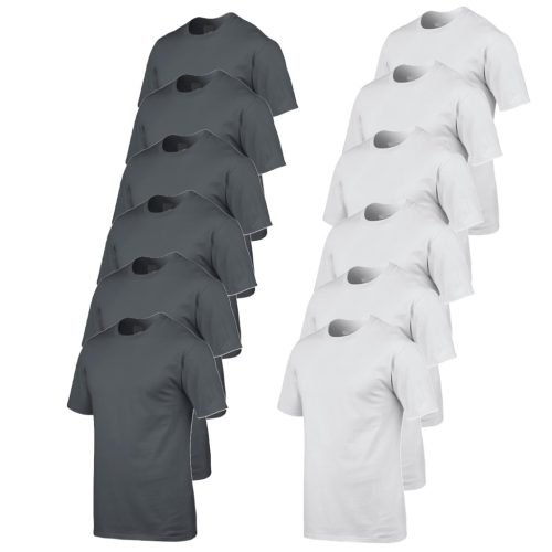 12 db-os csomagban Gildan 5000 kereknyakú pamut póló, charcoal-fehér-2XL