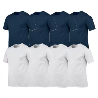   8 db-os csomagban Gildan kereknyakú pamut póló, sötétkék-fehér-L
