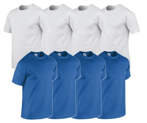8 db-os csomagban Gildan kereknyakú pamut póló, royal-fehér-4XL