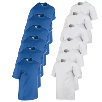   12 db-os csomagban Gildan 5000 kereknyakú pamut póló, királykék-fehér-L