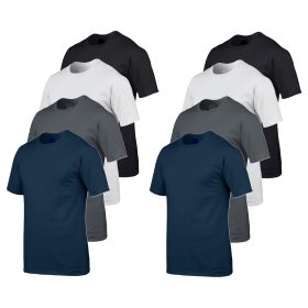   8 db-os, 4 színes csomagban Gildan kereknyakú pamut póló, fekete, fehér, charcoal, sötétkék-S