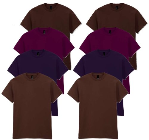 8 db-os, 4 színes csomagban Gildan kereknyakú póló, Russet, Maroon, Blackberry, Dark Chocolate-S