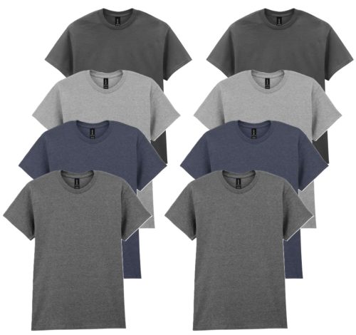 8 db-os, 4 színes csomagban Gildan kereknyakú póló, Charcoal, Sport Grey, Dark Heather, Graphite Heather-4XL