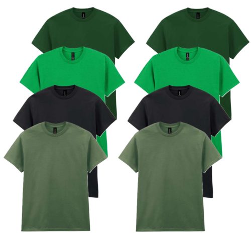 8 db-os, 4 színes csomagban Gildan kereknyakú pamut póló, Forest Green, Irish Green, Black, Military Green-S