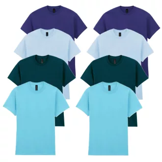   8 db-os, 4 színes csomagban Gildan kereknyakú pamut póló, Cobalt, Light Blue, Midnight, Sky-L