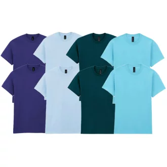   8 db-os, 4 színes csomagban Gildan kereknyakú pamut póló, Cobalt, Light Blue, Midnight, Sky-L
