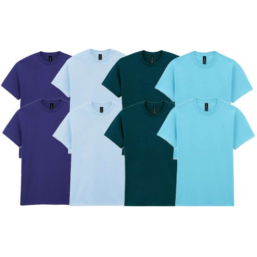 8 db-os 4 színes pólócsomag Gildan rövid ujjú férfi póló, Cobalt, Light Blue, Midnight, Sky
