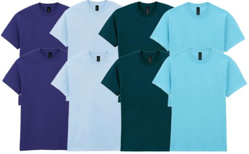 8 db-os 4 színes pólócsomag Gildan rövid ujjú férfi póló, Cobalt, Light Blue, Midnight, Sky