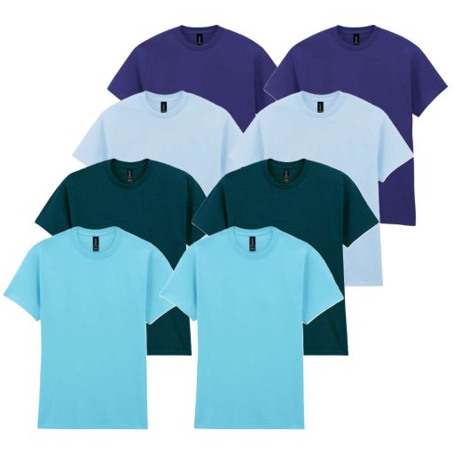 8 db-os, 4 színes csomagban Gildan kereknyakú pamut póló, Cobalt, Light Blue, Midnight, Sky-S