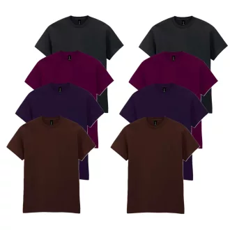   8 db-os, 4 színes csomagban Gildan kereknyakú póló, Black, Maroon, Blackberry, Dark Chocolate-S