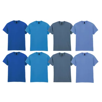   8 db-os, 4 színes csomagban Gildan kereknyakú pamut póló, Carolina Blue, Royal, Indigo Blue, Sapphire-L