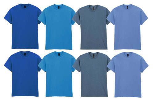 8 db-os, 4 színes csomagban Gildan kereknyakú pamut póló, Carolina Blue, Royal, Indigo Blue, Sapphire-S