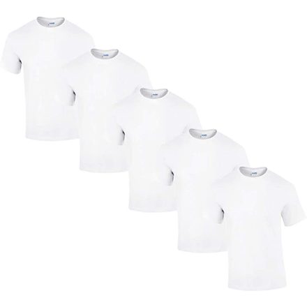5 db-os csomagban Gildan kereknyakú pamut póló, fehér-2XL