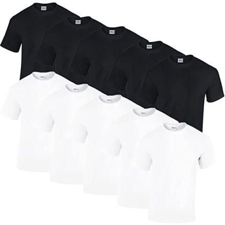 10 db-os csomagban Gildan kereknyakú pamut póló, fehér-fekete-M