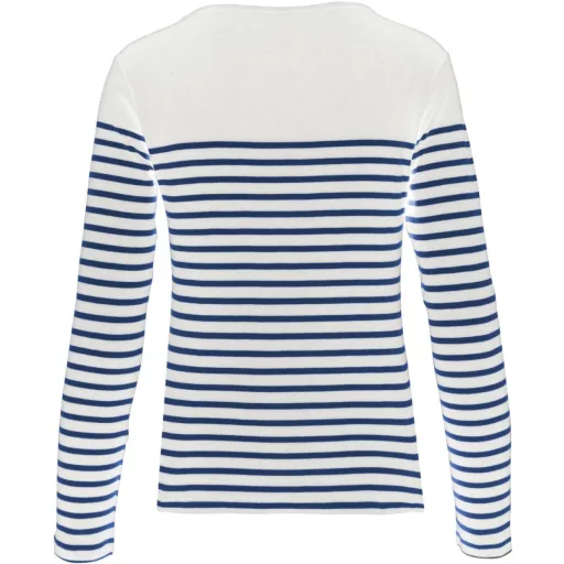 Női hosszú ujjú, csíkos pamut póló, Kariban KA386, Striped White/Navy-S