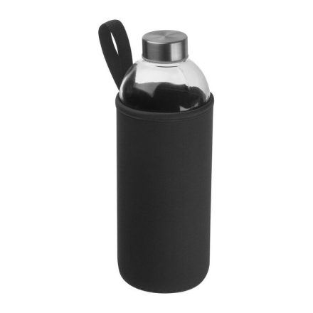 Üveg ivópalack neoprén tokban, 1000 ml, Fekete