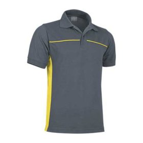   Valento THUNDER, kétszínű unisex galléros piké póló, Cement Grey-Lemon Yellow-3XL