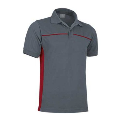 Valento THUNDER, kétszínű unisex galléros piké póló, Cement Grey-Lotto Red-2XL