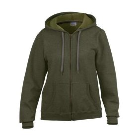 Női cipzáras kapucnis pulóver, Gildan GIL18700, Moss -L