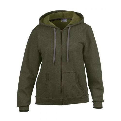 Női cipzáras kapucnis pulóver, Gildan GIL18700, Moss -L