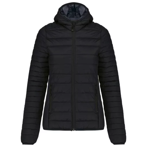 Női kapucnis bélelt meleg és ultrakönnyű kabát , Kariban KA6111, Black-M