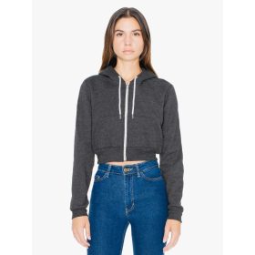   AAF397 Női rövid derekú kapucnis cipzáras pulóver American Apparel, Dark Heather Grey-M