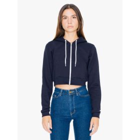  AAF397 Női rövid derekú kapucnis cipzáras pulóver American Apparel, Navy-M