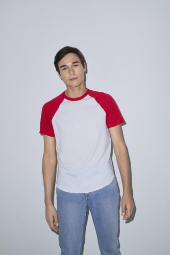 AARSABB4237 kétszínű raglános rövid ujjú póló American Apparel, White/Red-2XL