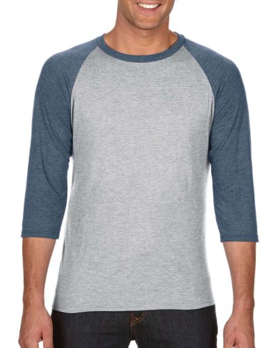 AN6755 3/4 ujjú tri-blend férfi póló Anvil, Heather Grey/Heather Navy-2XL
