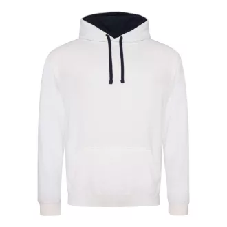   Just Hoods Uniszex kapucnis pulóver  kontrasztos színű kapucni béléssel AWJH003, Arctic White/French Navy-S
