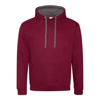   Just Hoods Uniszex kapucnis pulóver  kontrasztos színű kapucni béléssel AWJH003, Burgundy/Charcoal-XS